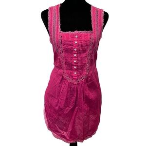 y2k dex hot pink button up lace mesh tank top mini dress vintage coquette barbie